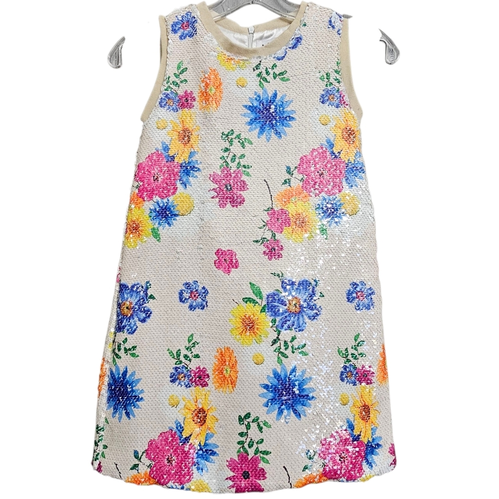 Lola + the Boys English Garden White Sequin Multicolor Floral Sleeveless Dress